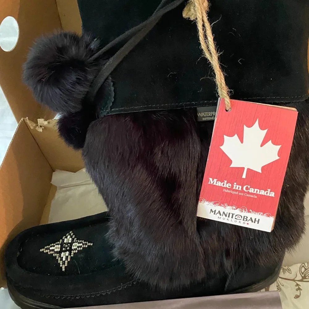 MANITOBAH MUKLUKS CANADA SNOWY OWL WATERPROOF BLACK WINTER HIGH FASHION BOOT 8 - Picture 6 of 16